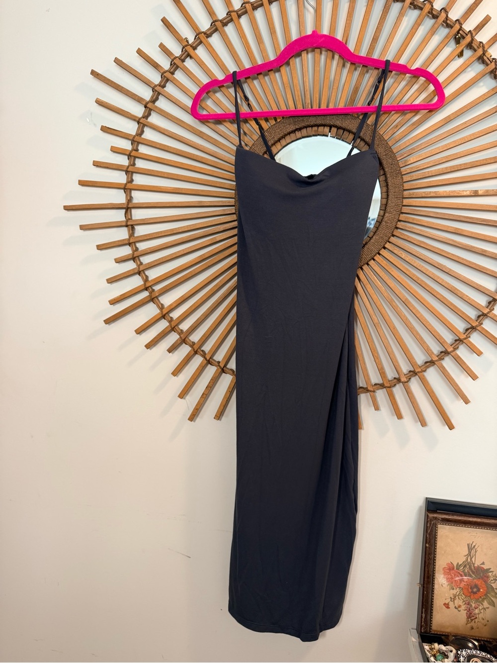 Skims Womens Soft Lounge Midi Dress Grey Soaghetti Strap Lounge Bodycon Comfy